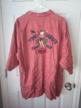 Tommy Bahama Cigar Club Hawaiian Camp Shirt Size L classic Fit Red Rayon